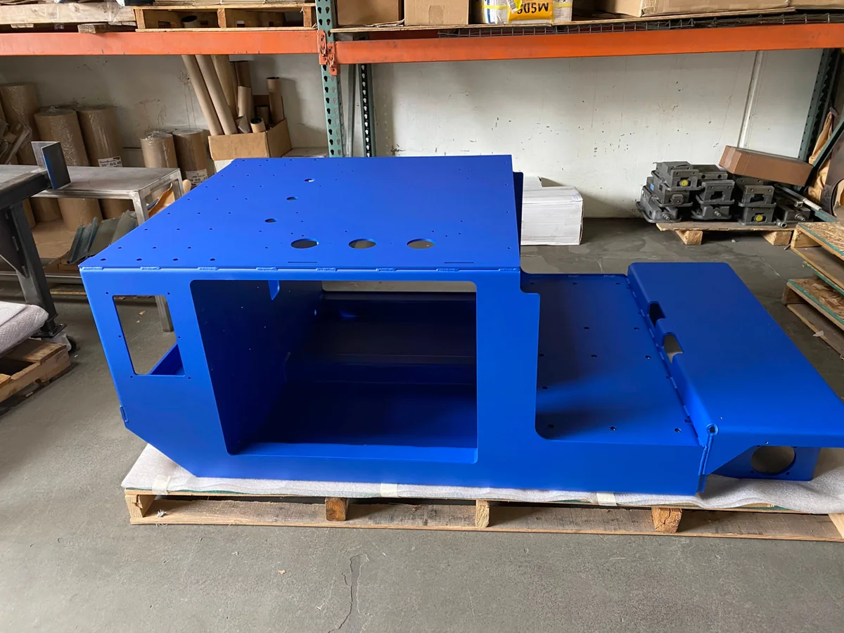 Large blue coated industrial fabrication