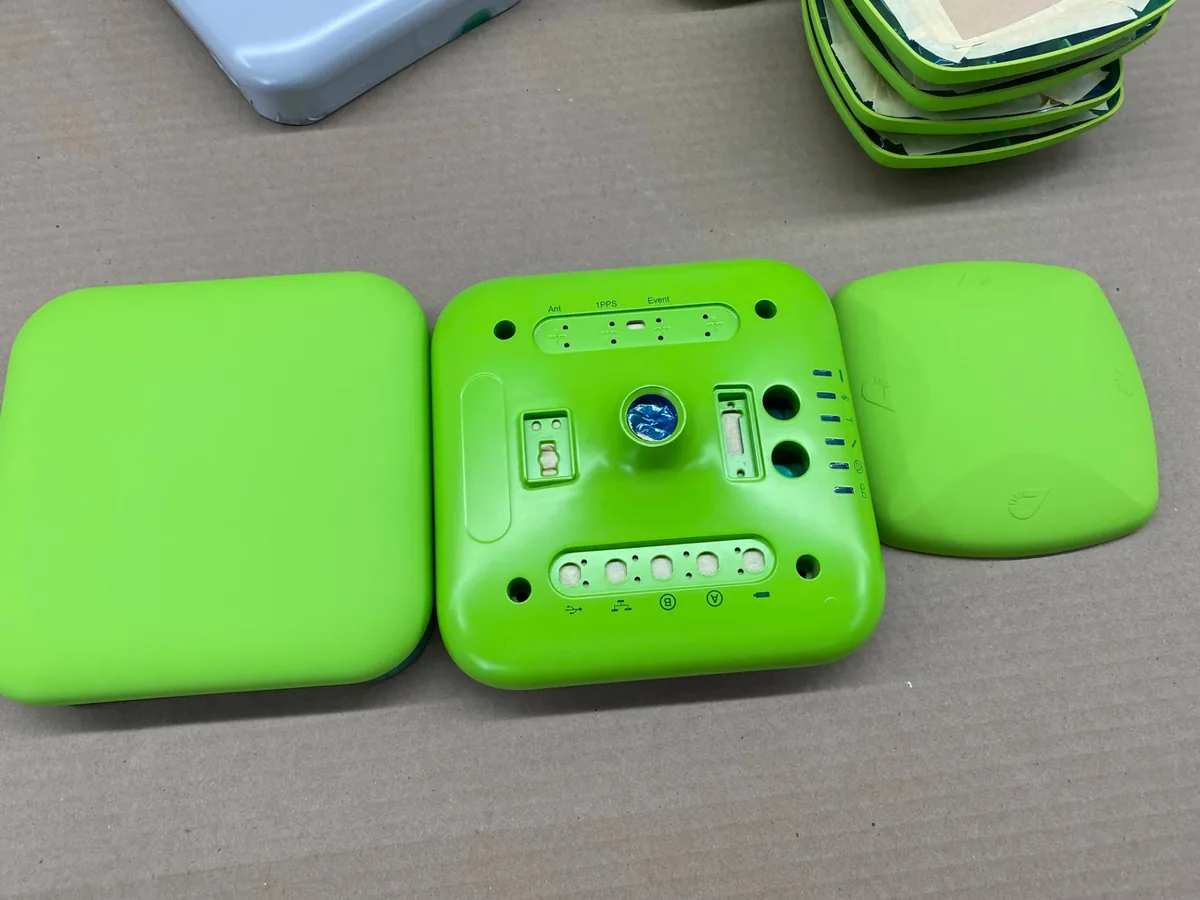 Bright green coated plastic components