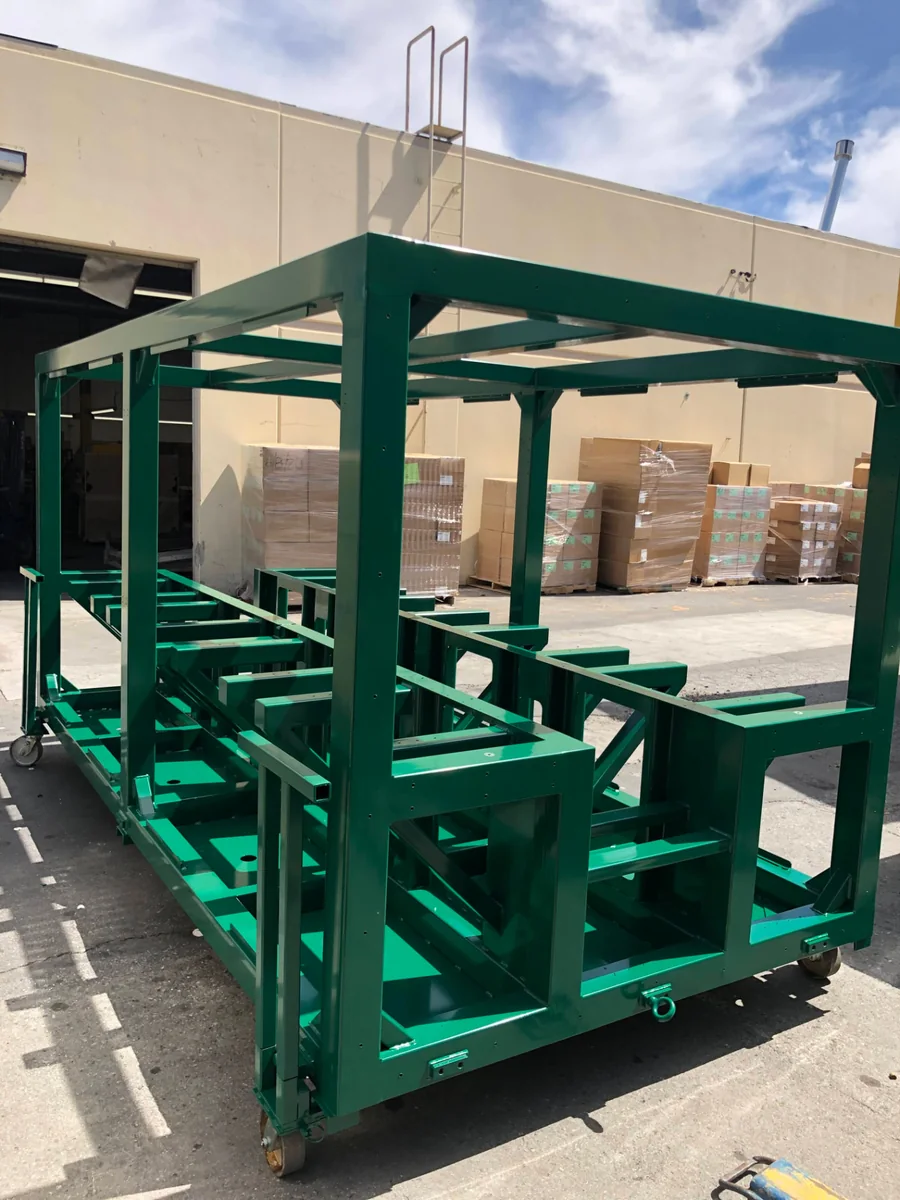 Large green coated fabricated frame