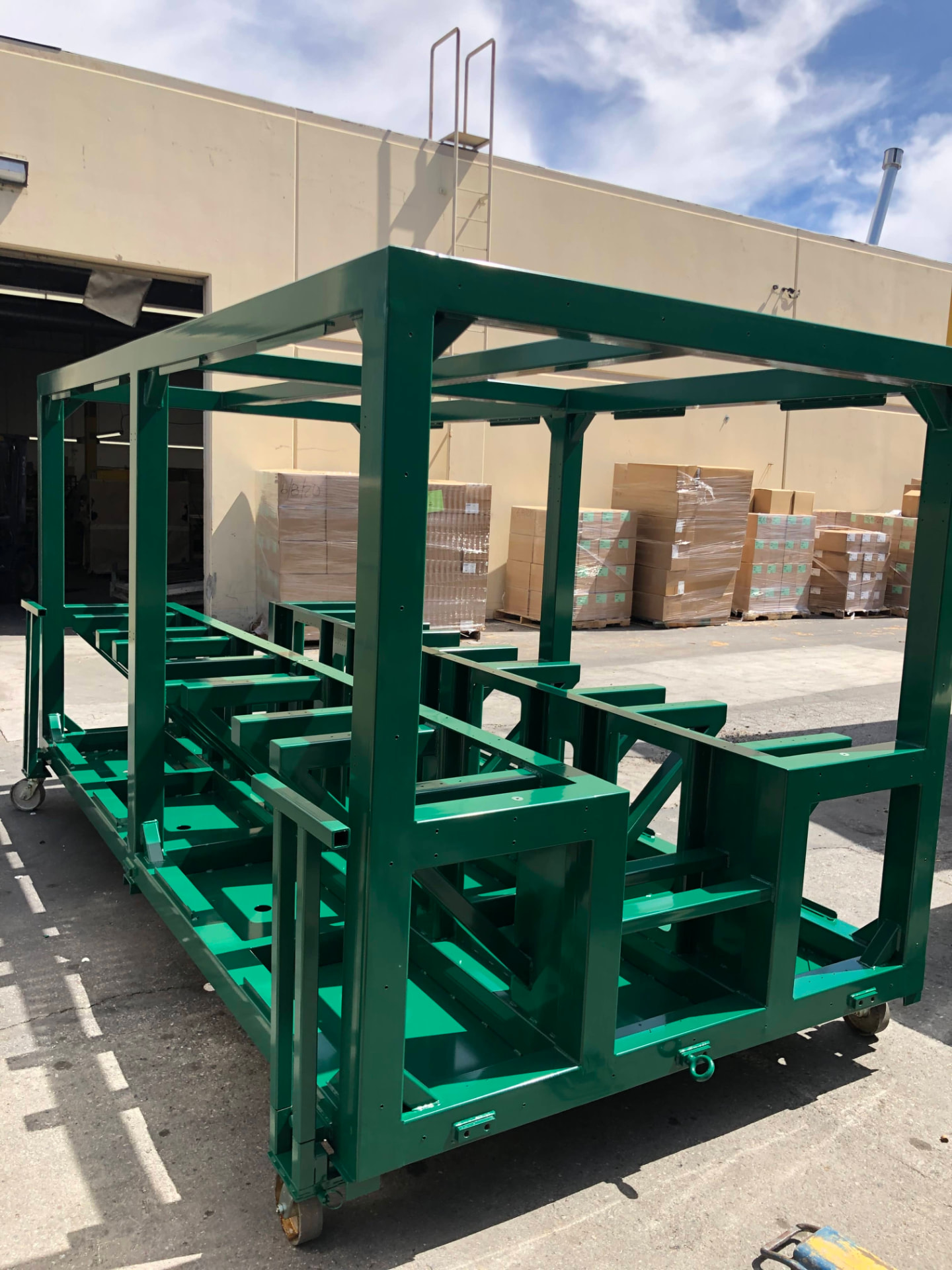 Large green coated fabricated frame